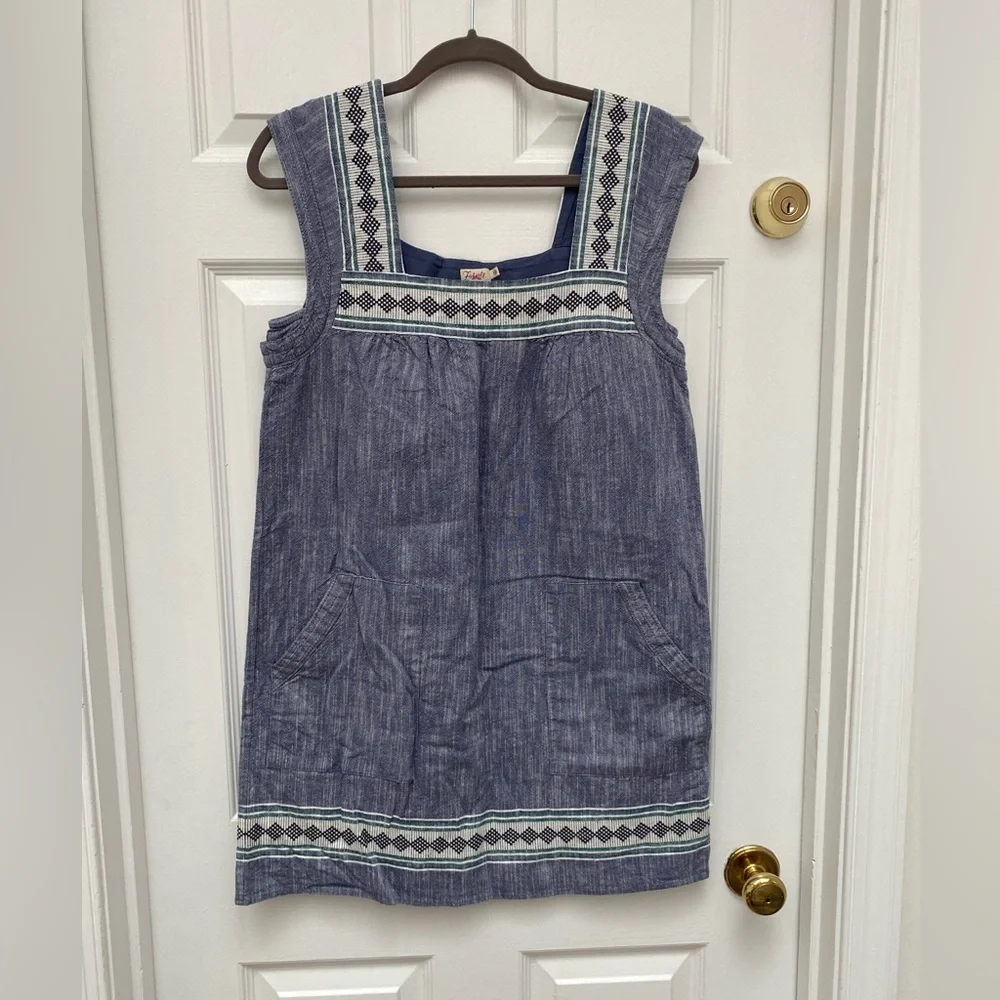 Faherty Navy and Cream Casual 100% Organic Cotton Dress w Pockets - Small